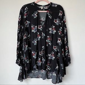 Free People Black Floral Long Sleeve Swing Tunic Dress Size XS Boho